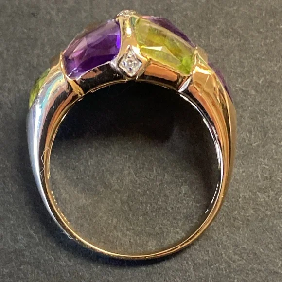 14K Gold Amethyst Peridot & Diamond Accents Ring - Picture 9 of 11